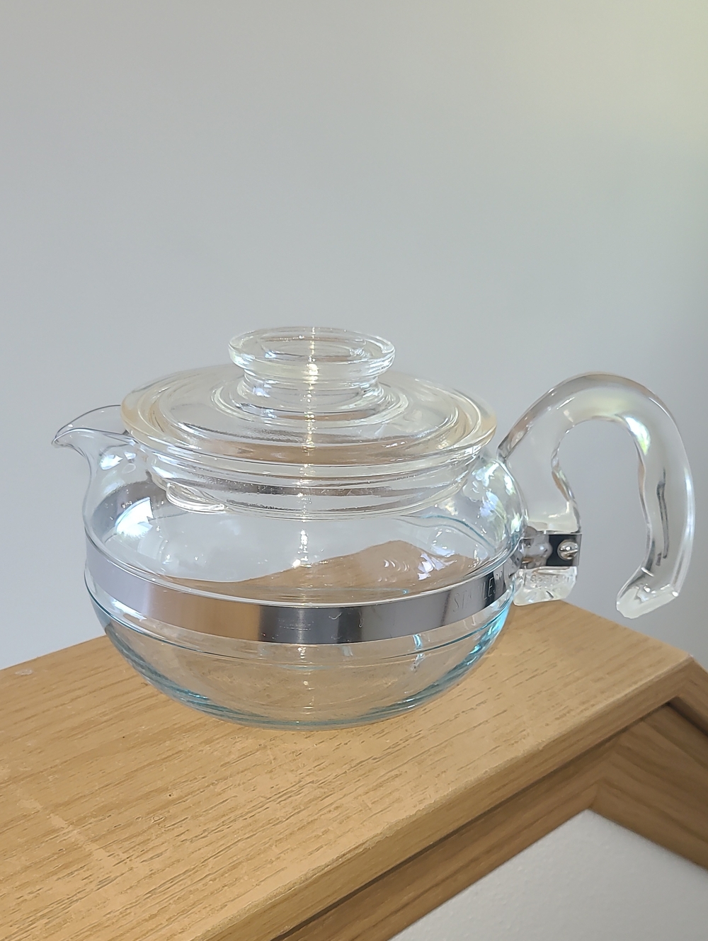 Vintage Pyrex Clear Glass Teapot with Silver Band